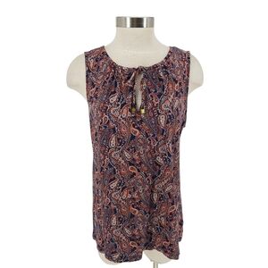 Michael Kors Tank Top Paisley Floral Sleeveless Keyhole Neck Shirt Large
